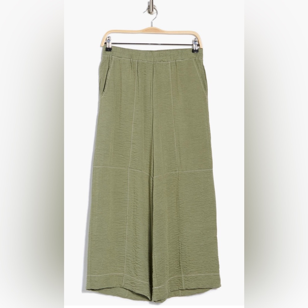 Adrianna Papell Olive-Green Wide Leg Textured Pants